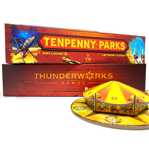 tenpenny parks board game box and cardboard carousel miniature
