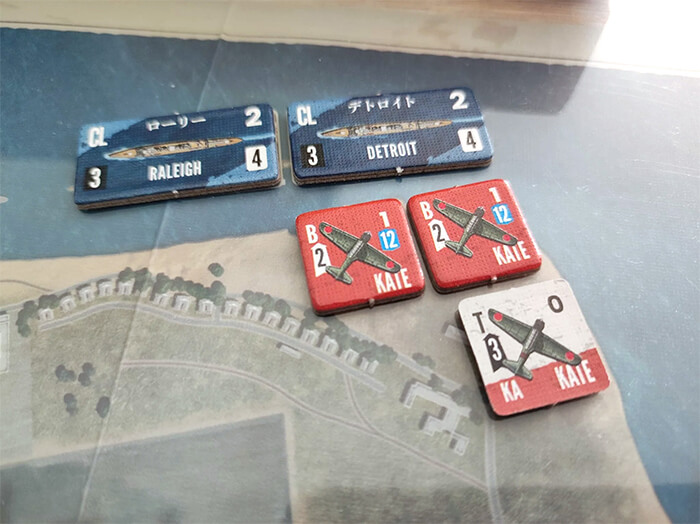 Vuca Simulations war game Task Force - Carrier Battles of the Pacific set up with cardboard counters and map